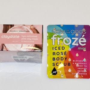 NEW dew of the gods Claydate Pink Clay Mask & froze mini Iced Rose' Body Scrub